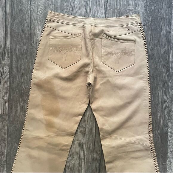 Harley Davidson Vintage Tan Leather Lace Up Pants - Picture 13 of 15